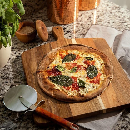 Tabla De Cortar Para Cocina De Madera Acacia Natural Hecha a Mano Con Mango Ergonómico - Duradera Y Resistente Al Desgaste - Ideal Para Carne, Verduras, Pan Y Charcutería - Elegante Y Antibacteriana.
